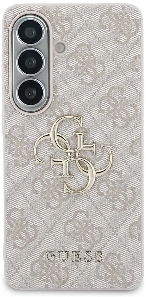 Guess PU 4G Metal Logo dėklas skirtas Samsung Galaxy S26 rožinės spalvos