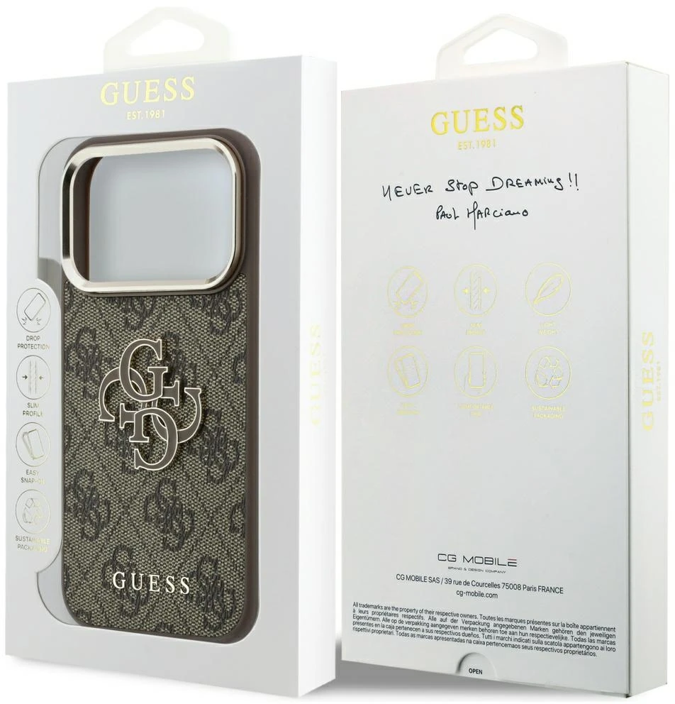 Dėklas Guess 4G & Big Resin Logo do iPhone 18 Pro Max / 17 Pro Max ruda