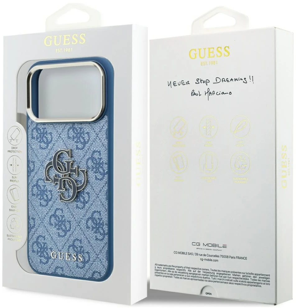 Dėklas Guess 4G & Big Resin Logo do iPhone 18 Pro Max / 17 Pro Max Šviesiai mėlynas