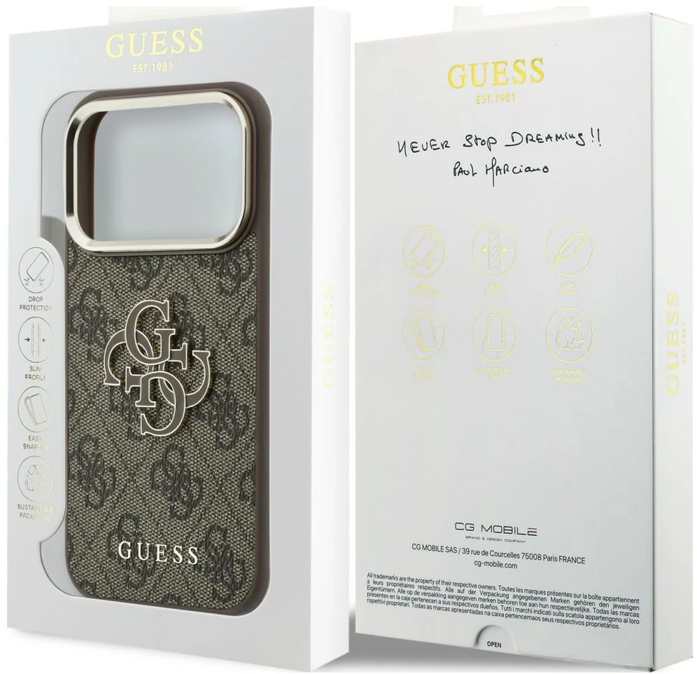 Dėklas Guess 4G & Big Resin Logo skirtas iPhone 18 Pro / iPhone 17 Pro ruda