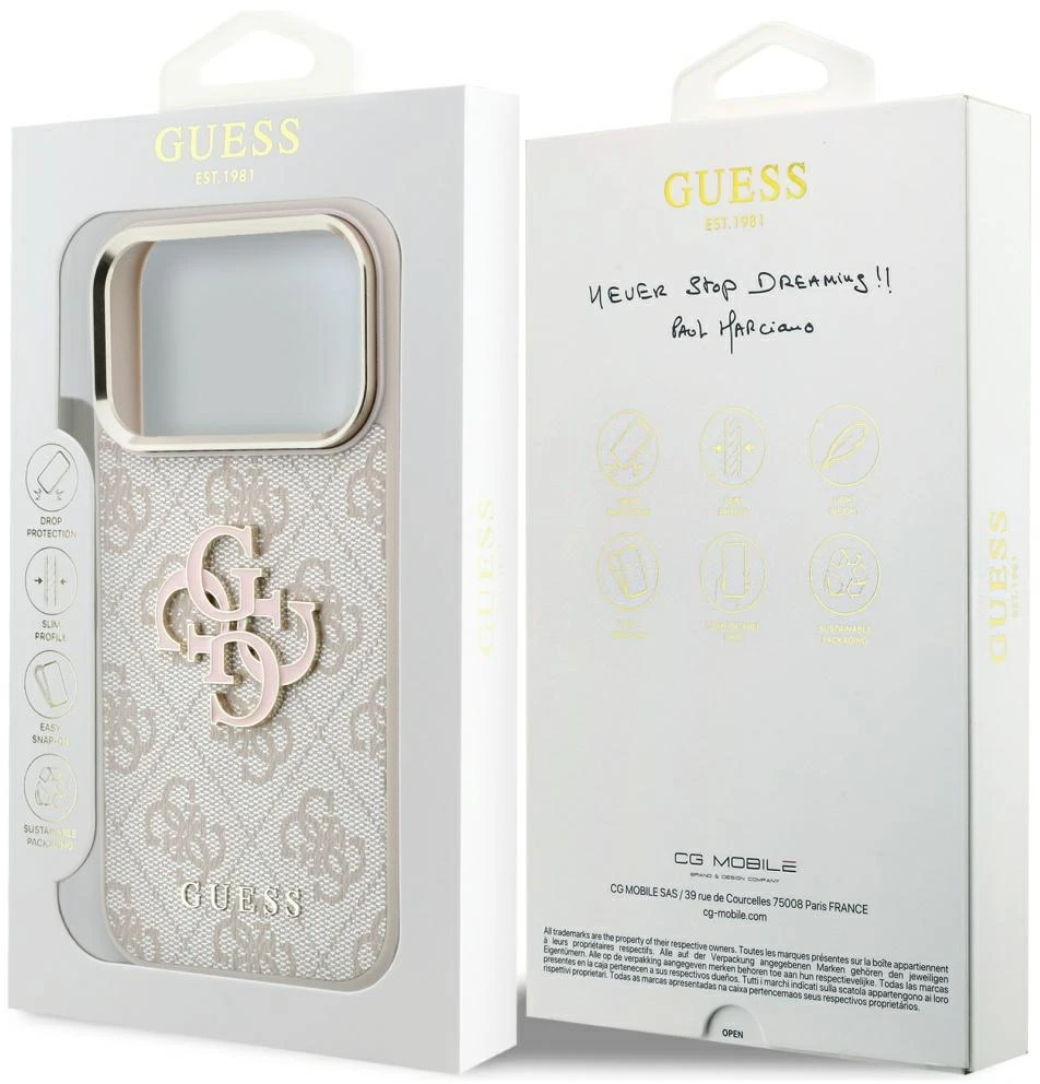 Dėklas Guess 4G & Big Resin Logo, skirtas iPhone 18 Pro Max / 17 Pro Max, rožinė