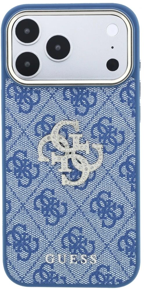 Dėklas Guess 4G & Big Strass Logo do iPhone 18 Pro Max / 17 Pro Max mėlyna