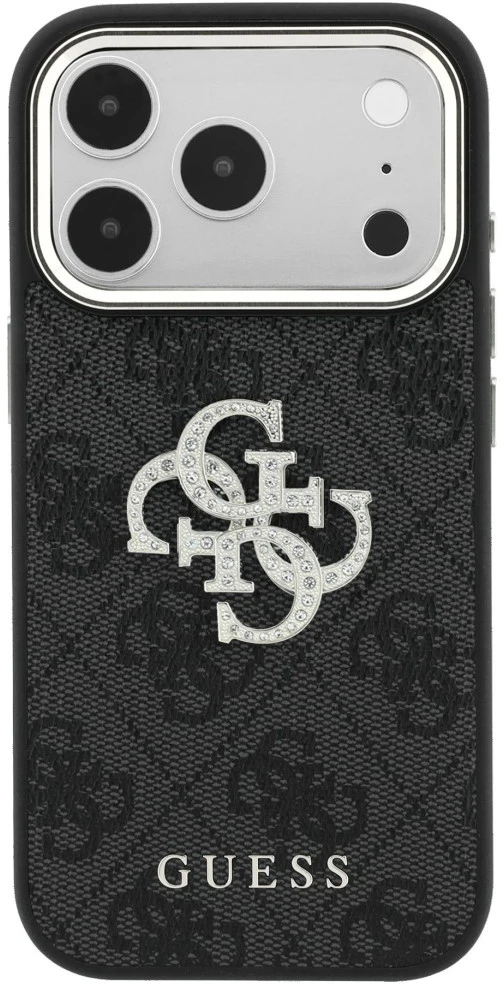 Dėklas Guess 4G & Big Strass Logo do iPhone 18 Pro Max / 17 Pro Max juoda