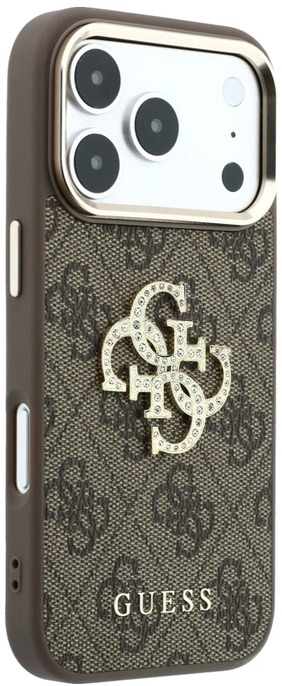 Dėklas Guess 4G & Big Strass Logo do iPhone 18 Pro Max / 17 Pro Max ruda