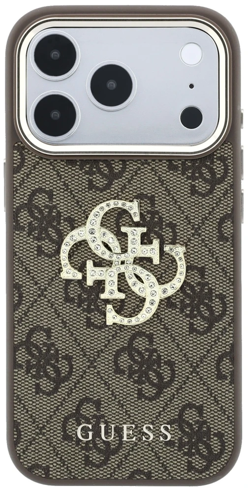 Dėklas Guess 4G & Big Strass Logo do iPhone 18 Pro Max / 17 Pro Max ruda