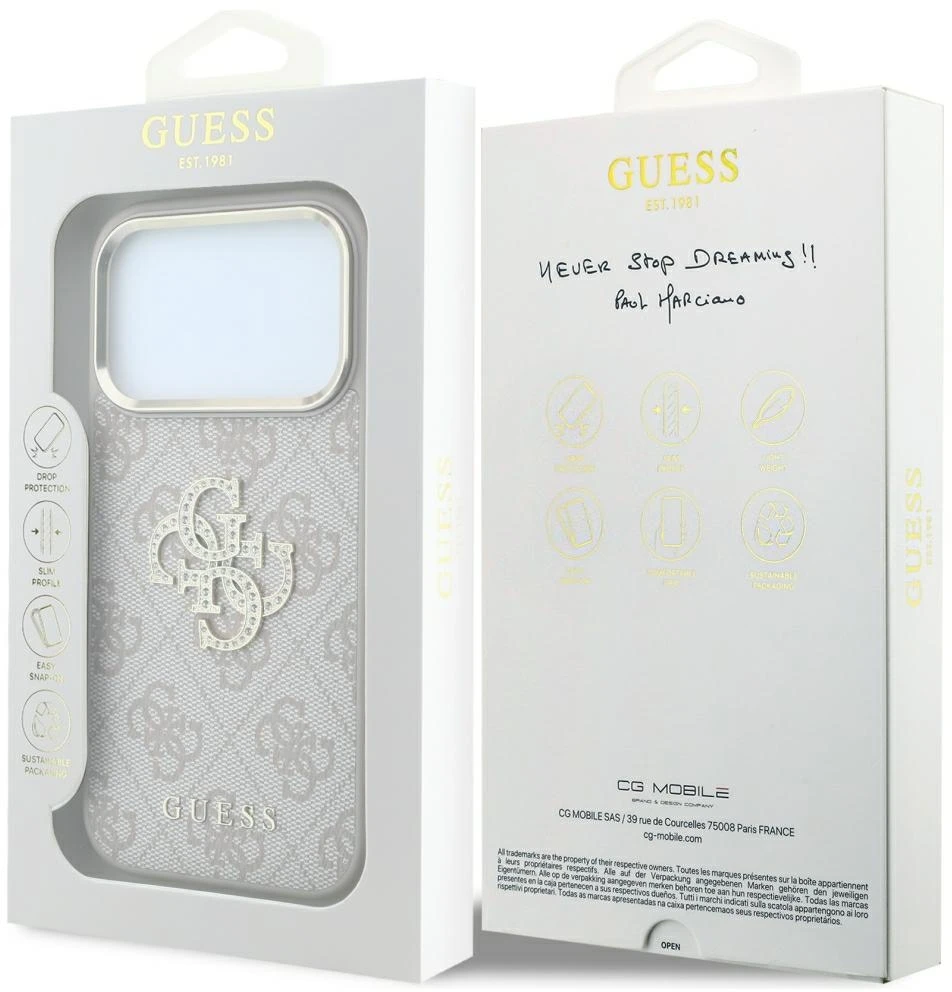 Dėklas Guess 4G & Big Strass Logo do iPhone 18 Pro / 17 Pro rožinė