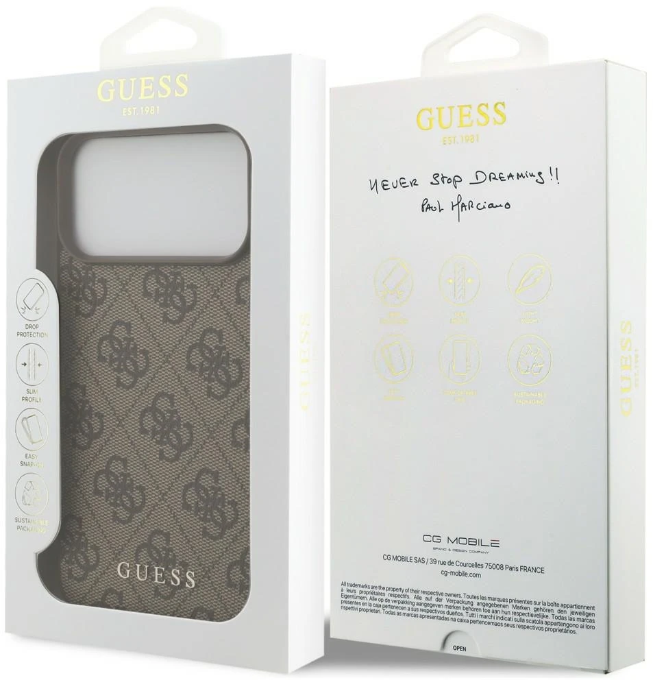Dėklas Guess 4G Classic skirtas iPhone 18 Pro Max / iPhone 17 Pro Max ruda