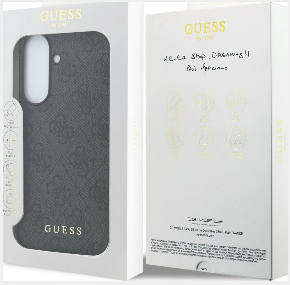 Guess PU 4G Metal Classic Logo dėklas skirtas Samsung Galaxy A57 pilkos spalvos