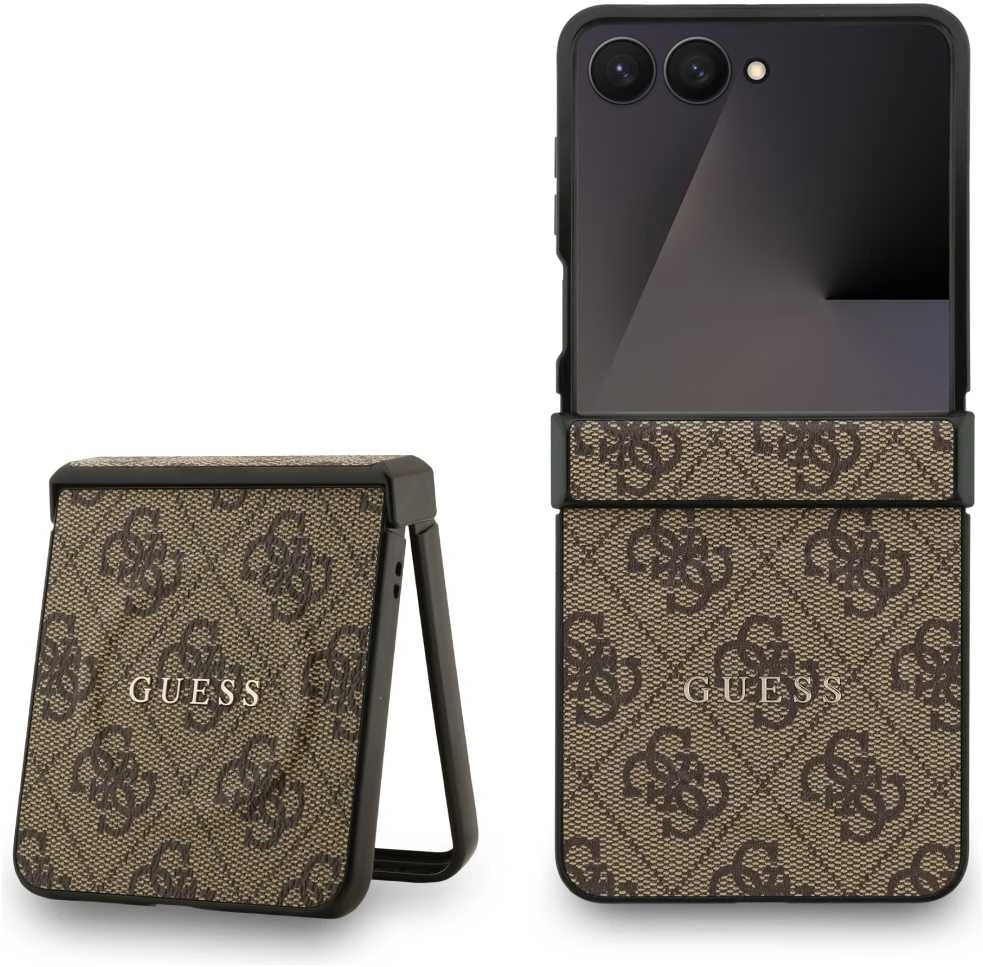 Dėklas Guess 4G Classic MagSafe skirtas Samsung Galaxy Z Flip7 rudos spalvos