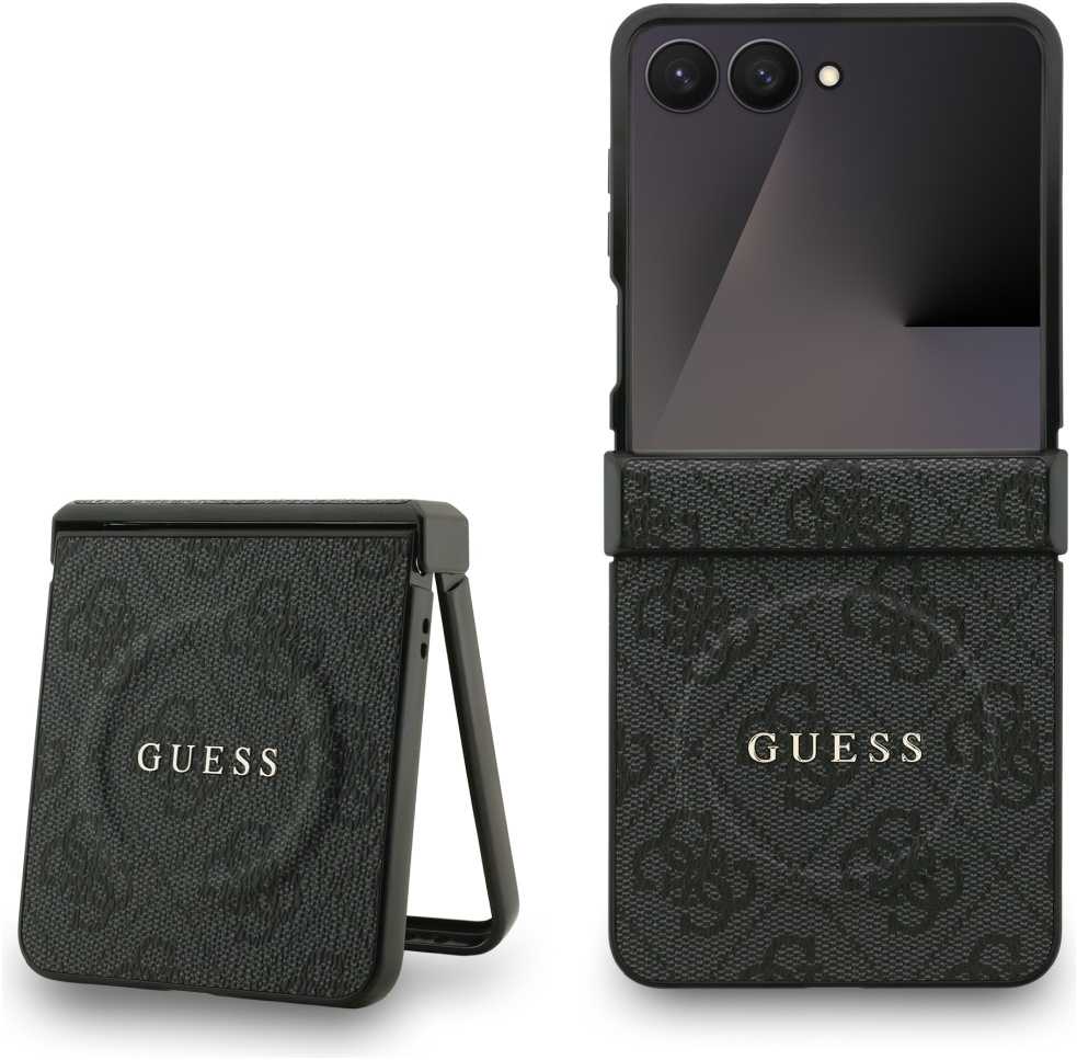 Guess 4G Classic MagSafe dėklas, skirtas Samsung Galaxy Z Flip7, juodos spalvos