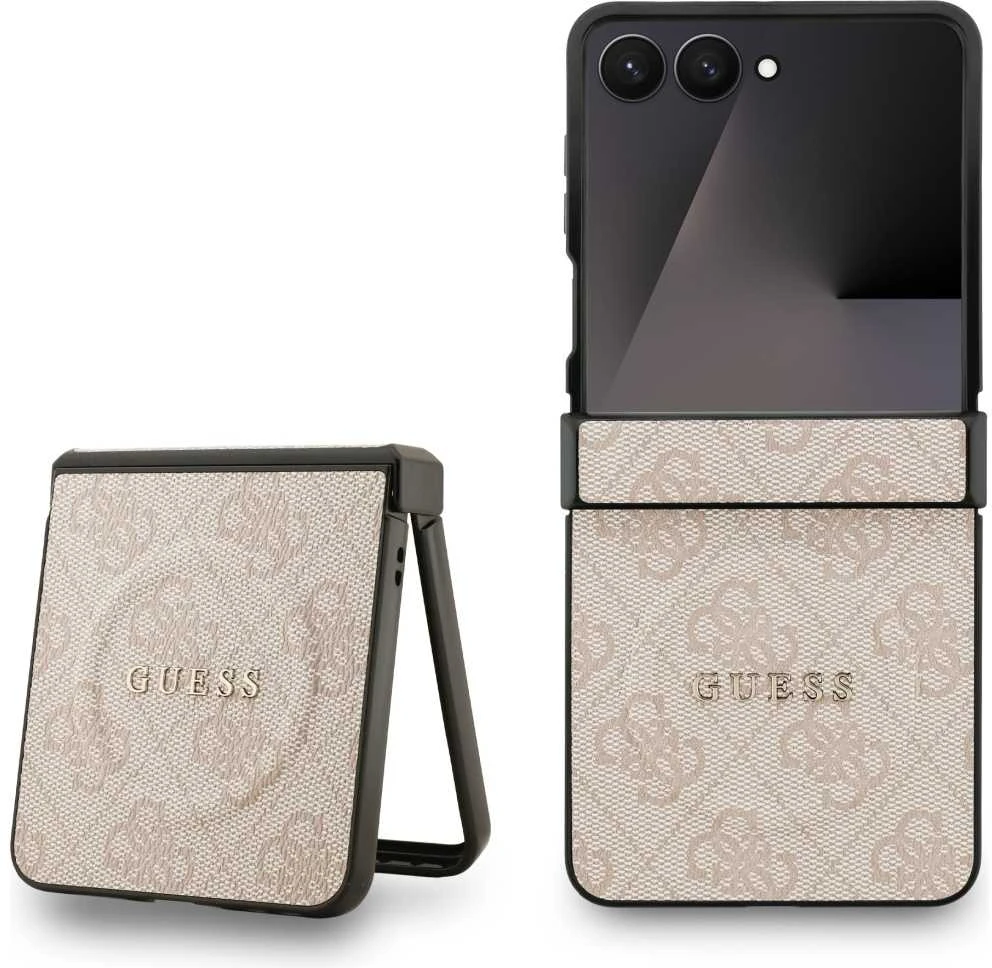 Dėklas Guess 4G Classic MagSafe skirtas Samsung Galaxy Z Flip7 rožinės spalvos