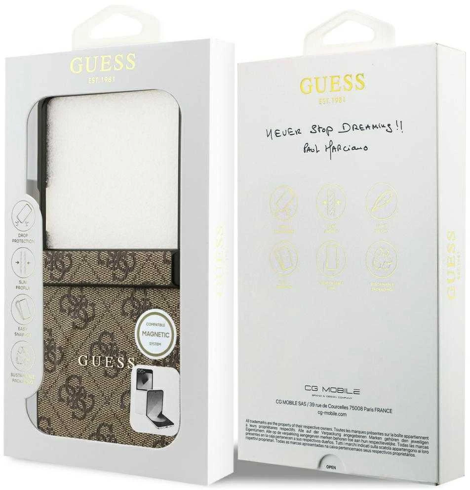 Dėklas Guess 4G Classic MagSafe skirtas Samsung Galaxy Z Flip7 rudos spalvos