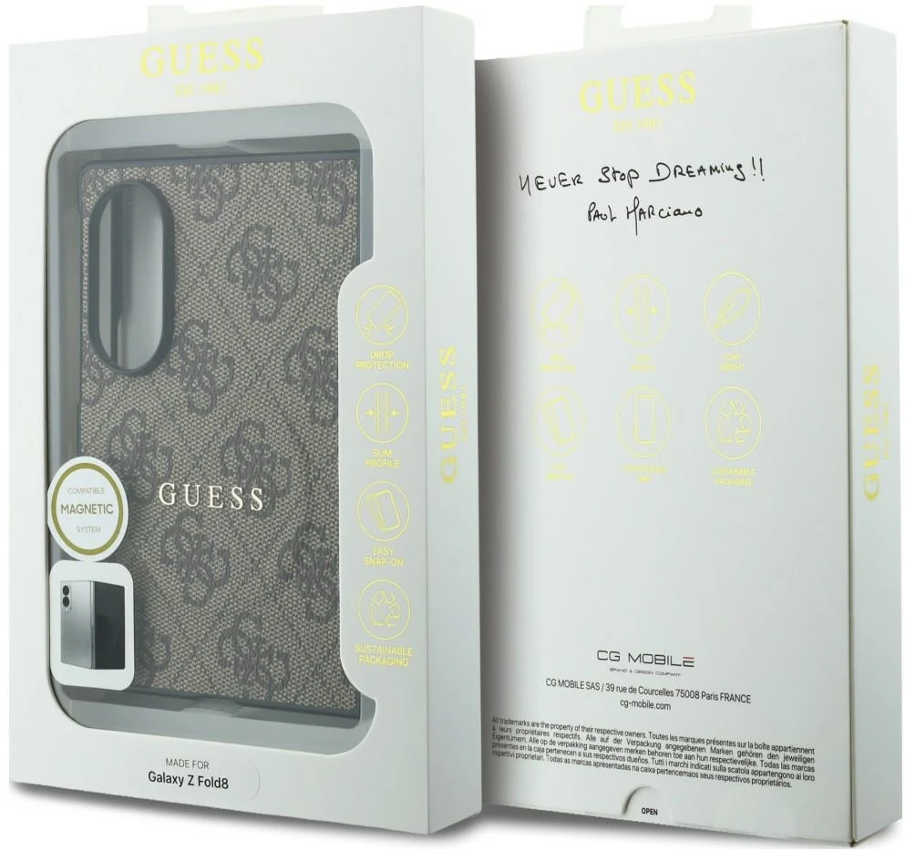 Dėklas „Guess 4G Classic MagSafe“ ausinė, skirta „Samsung Galaxy Z Fold8“ ruda