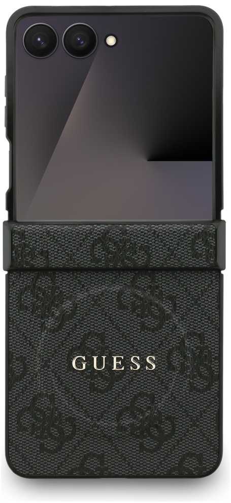 Guess 4G Classic MagSafe dėklas, skirtas Samsung Galaxy Z Flip7, juodos spalvos