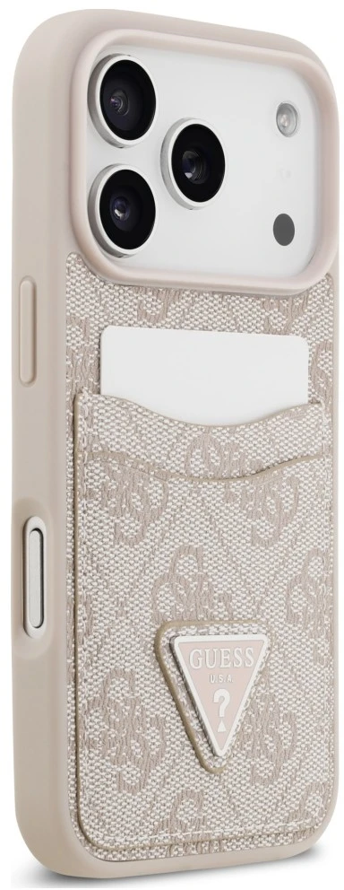 Dėklas Guess 4G Double Card Triangle, skirtas iPhone 18 Pro / 17 Pro, rožinis