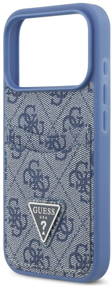 Dėklas Guess 4G Double Card Triangle, skirtas iPhone 18 Pro / 17 Pro, mėlynas