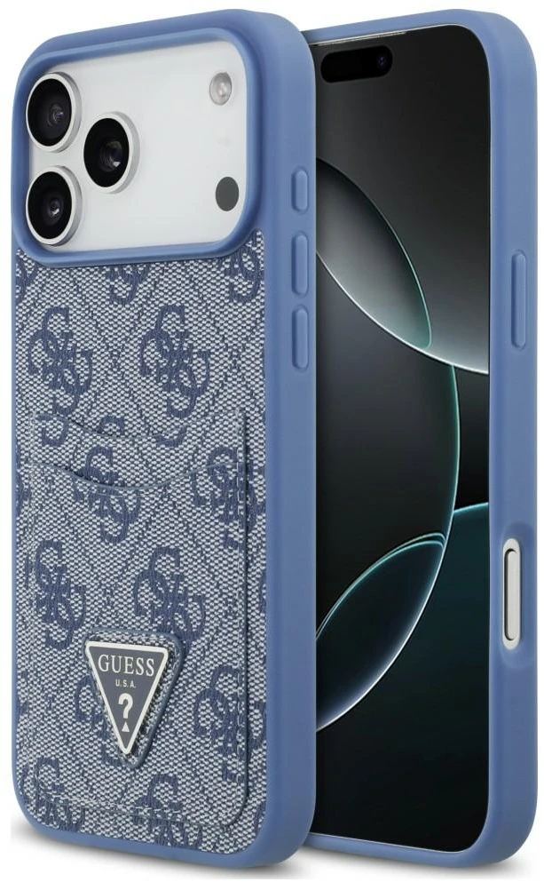 Dėklas Guess 4G Double Card Triangle do iPhone 18 Pro Max / 17 Pro Max mėlyna