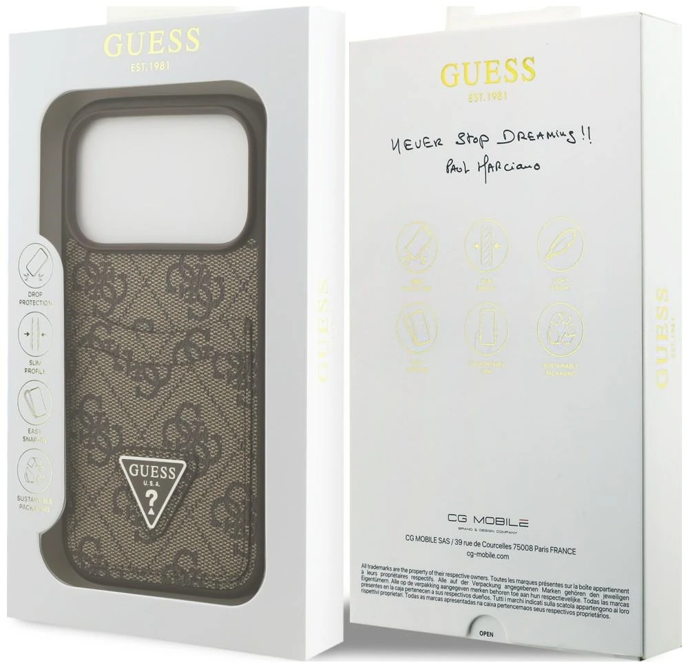 Dėklas Guess 4G Double Card Triangle do iPhone 18 Pro / 17 Pro ruda