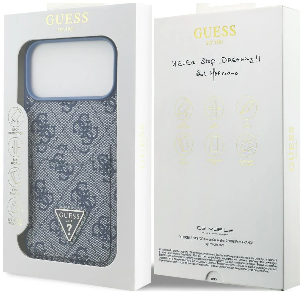 Dėklas Guess 4G Double Card Triangle do iPhone 18 Pro Max / 17 Pro Max mėlyna