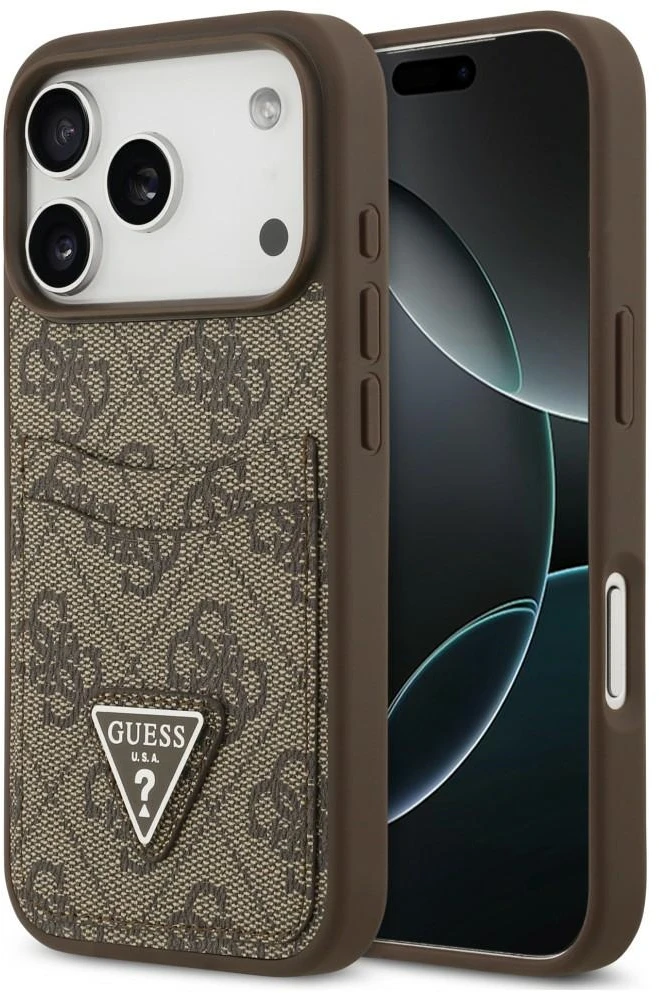 Dėklas Guess 4G Double Card Triangle do iPhone 18 Pro / 17 Pro ruda
