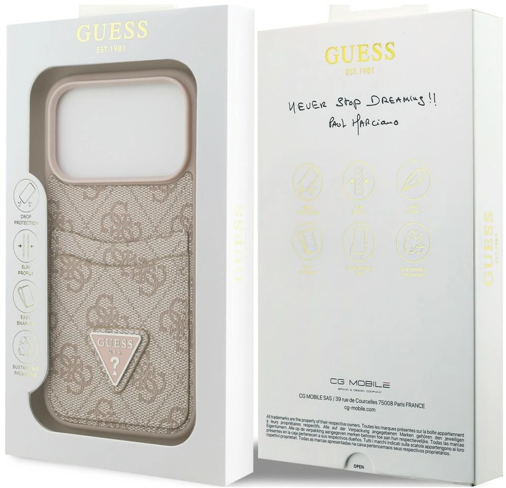 Dėklas Guess 4G Double Card Triangle do iPhone 18 Pro Max / 17 Pro Max rožinė
