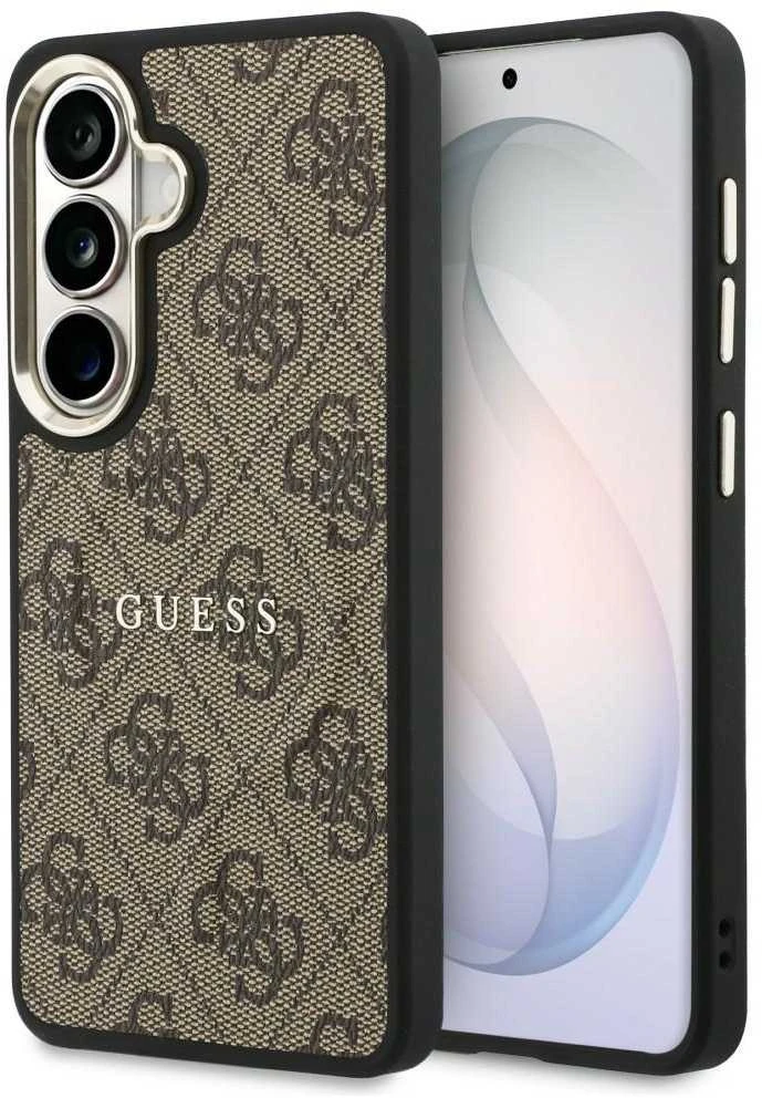 Guess PU Leather 4G Gold Frame Magnetic dėklas skirtas Samsung Galaxy S26 rudos spalvos
