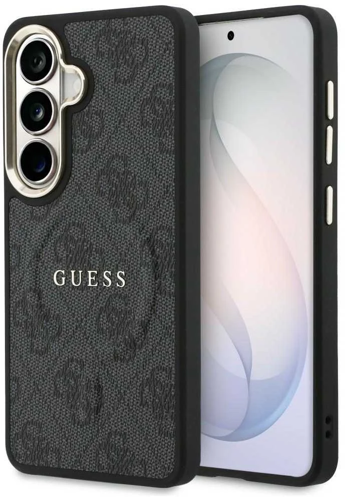 Guess PU Leather 4G Gold Frame Magnetic dėklas skirtas Samsung Galaxy S26 juodos spalvos