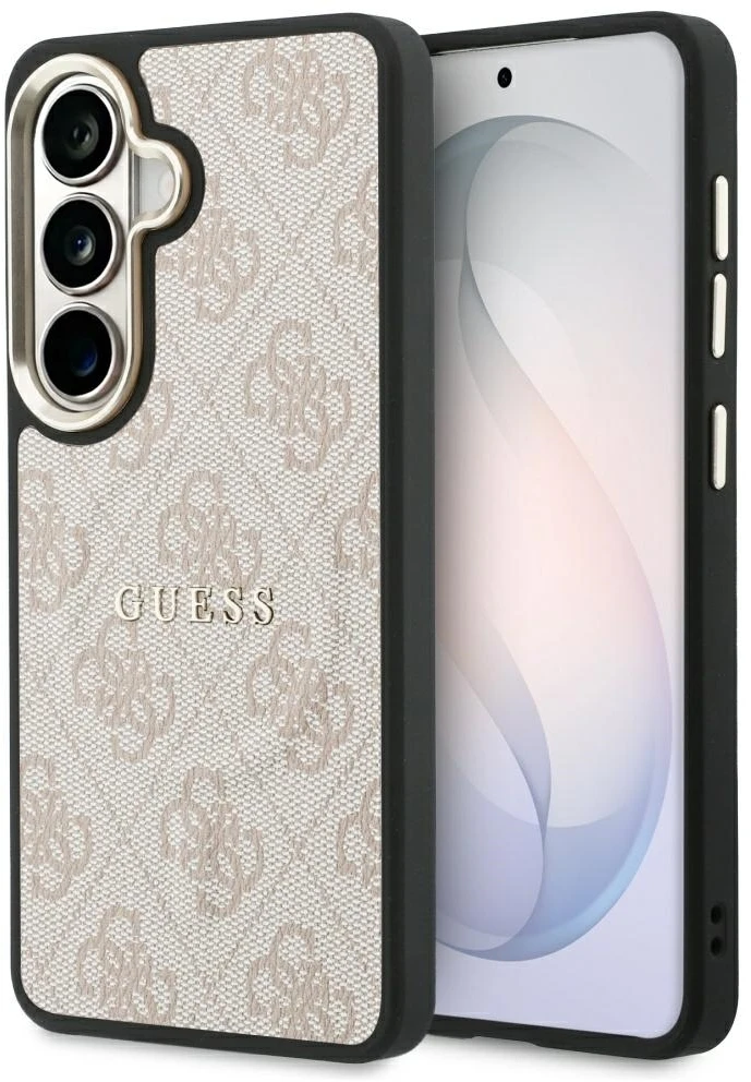 Guess PU Leather 4G Gold Frame Magnetic dėklas skirtas Samsung Galaxy S26 rožinės spalvos