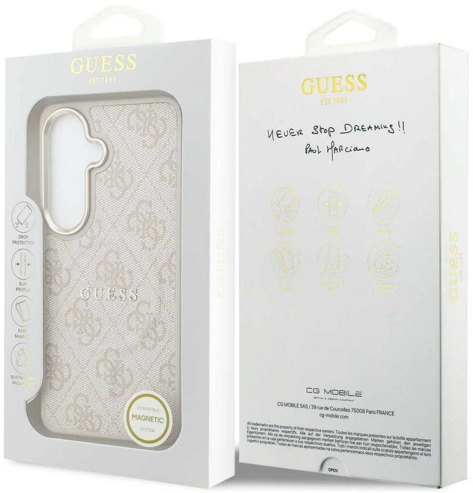 Guess PU Leather 4G Gold Frame Magnetic dėklas skirtas Samsung Galaxy S26+ rožinės spalvos