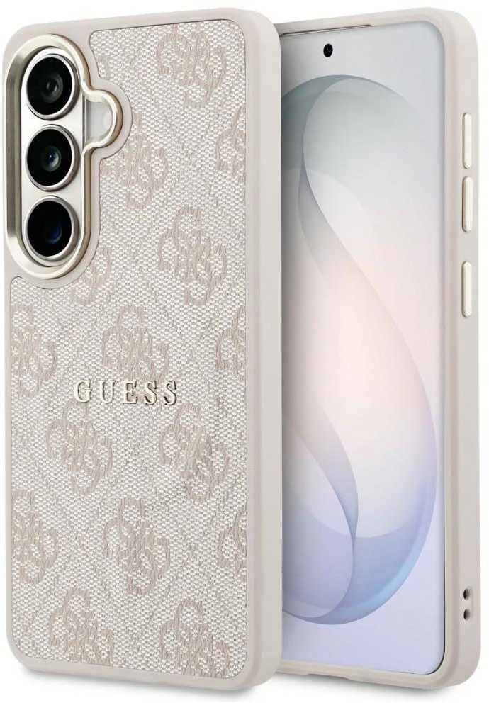 Guess PU Leather 4G Gold Frame Magnetic dėklas skirtas Samsung Galaxy S26 rožinės spalvos
