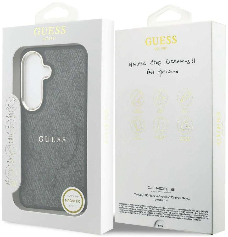 Guess PU Leather 4G Gold Frame Magnetic dėklas skirtas Samsung Galaxy S26 juodos spalvos