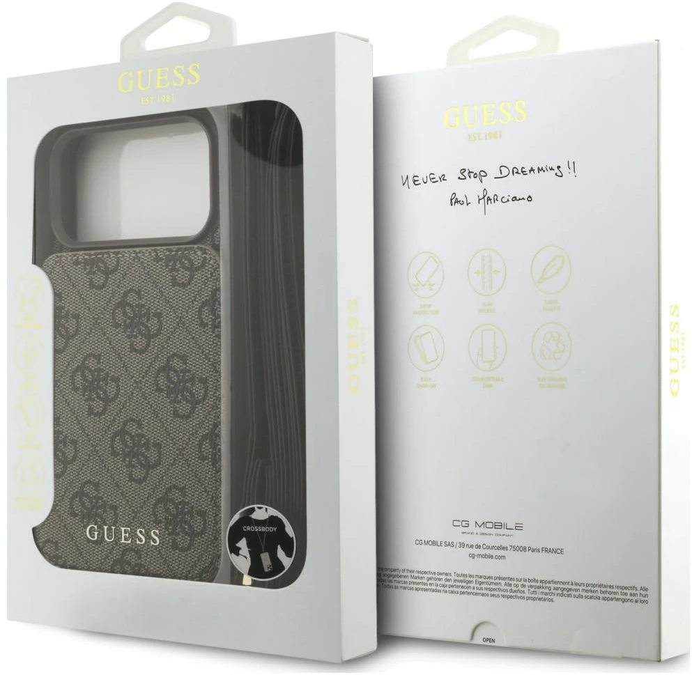 Dėklas Guess 4G Cardslots & Magnetic Closure Crossbody do iPhone 18 Pro Max / 17 Pro Max ruda