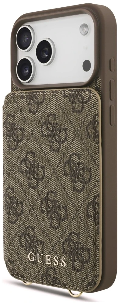 Dėklas Guess 4G Cardslots & Magnetic Closure Crossbody do iPhone 18 Pro Max / 17 Pro Max ruda