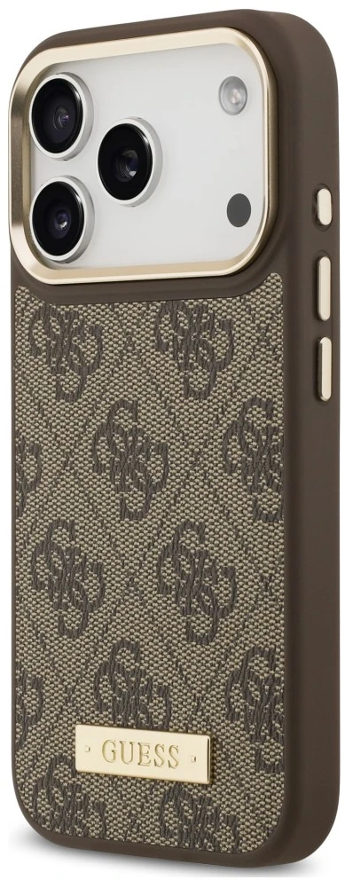 Dėklas Guess 4G Logo Plate MagSafe do iPhone 18 Pro Max / 17 Pro Max ruda