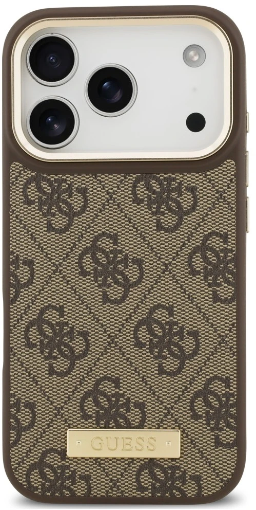 Dėklas Guess 4G Logo Plate MagSafe do iPhone 18 Pro / 17 Pro ruda