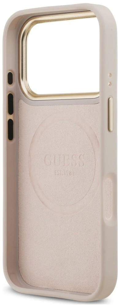 Dėklas Guess 4G Logo Plate MagSafe do iPhone 18 Pro / 17 Pro rožinė