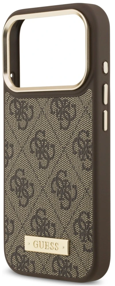 Dėklas Guess 4G Logo Plate MagSafe do iPhone 18 Pro / 17 Pro ruda