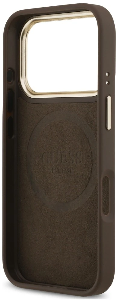 Dėklas Guess 4G Logo Plate MagSafe do iPhone 18 Pro Max / 17 Pro Max ruda