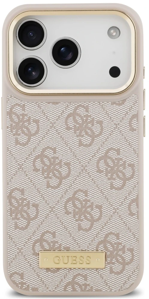 Dėklas Guess 4G Logo Plate MagSafe do iPhone 18 Pro / 17 Pro rožinė