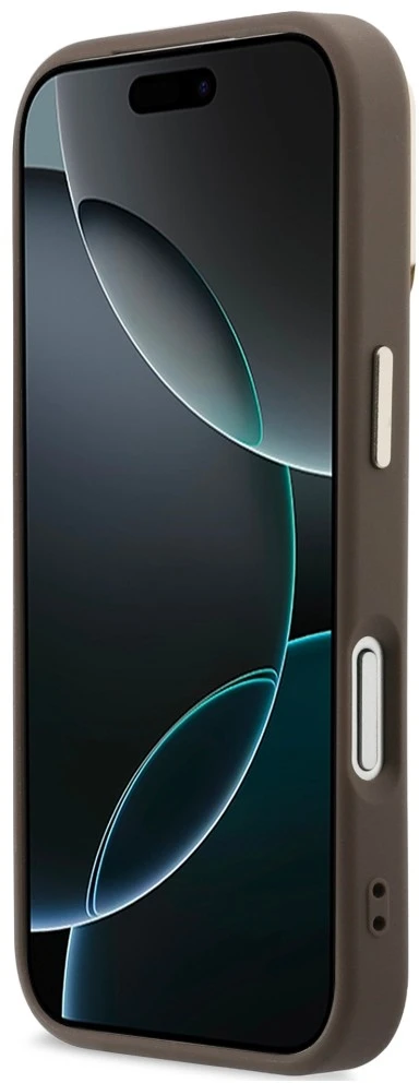 Dėklas Guess 4G PU Triangle Logo & Stand Camera Magsafe do iPhone 18 Pro Max / 17 Pro Max ruda