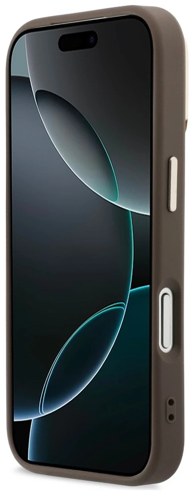 Dėklas Guess 4G PU Triangle Logo & Stand Camera Magsafe do iPhone 18 Pro / 17 Pro ruda