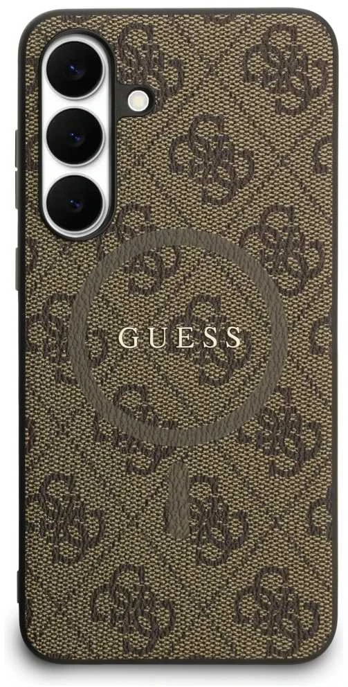 Guess 4G Ring Classic Logo MagSafe dėklas skirtas Samsung Galaxy S25 FE rudos spalvos