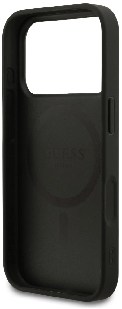 Guess 4G Small Classic Logo MagSafe dėklas, skirtas iPhone 18 Pro / 17 Pro, juodas