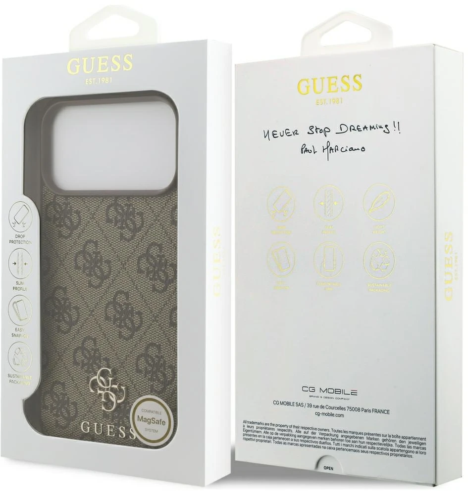 Dėklas Guess 4G Small Classic Logo MagSafe Case for iPhone 17 Pro Max / 18 Pro Max - Brown
