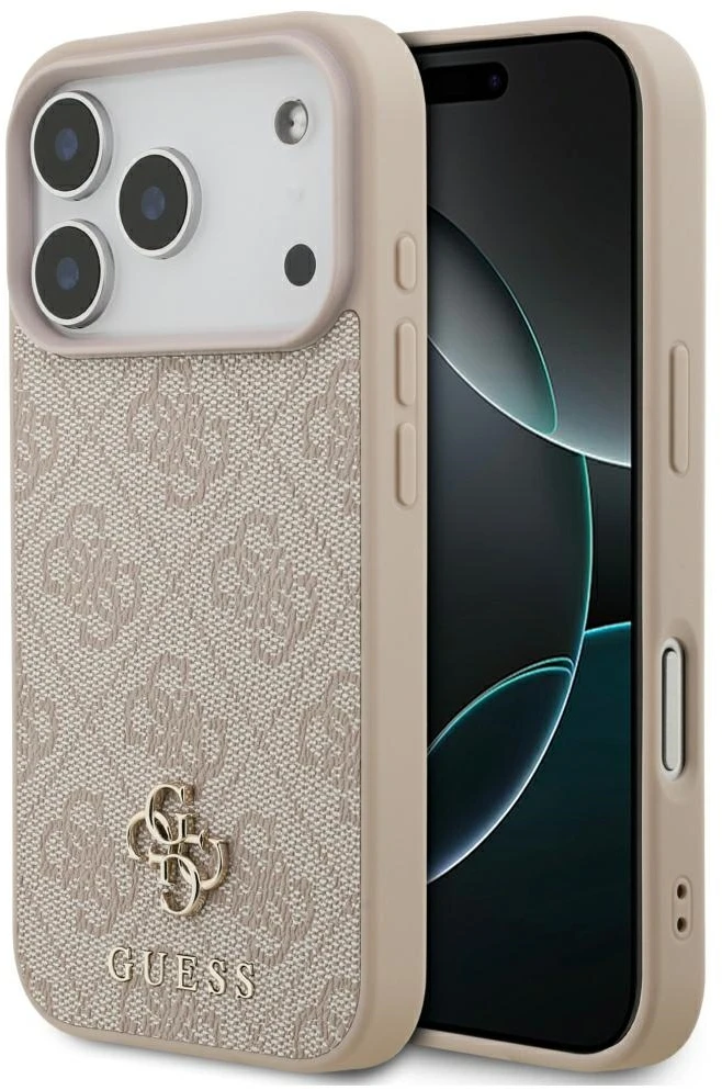 Guess 4G Small Classic Logo MagSafe dėklas, skirtas iPhone 18 Pro / 17 Pro, rožinis