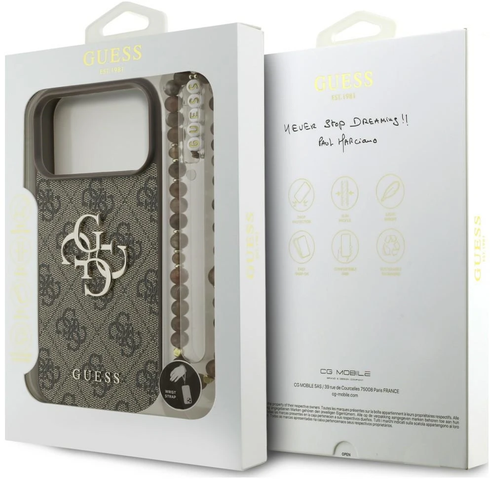 Dėklas Cg Mobile Sas Guess 4G Strap 4G Classic Logo case for Iphone 18 Pro Max / 17 Pro Max ruda
