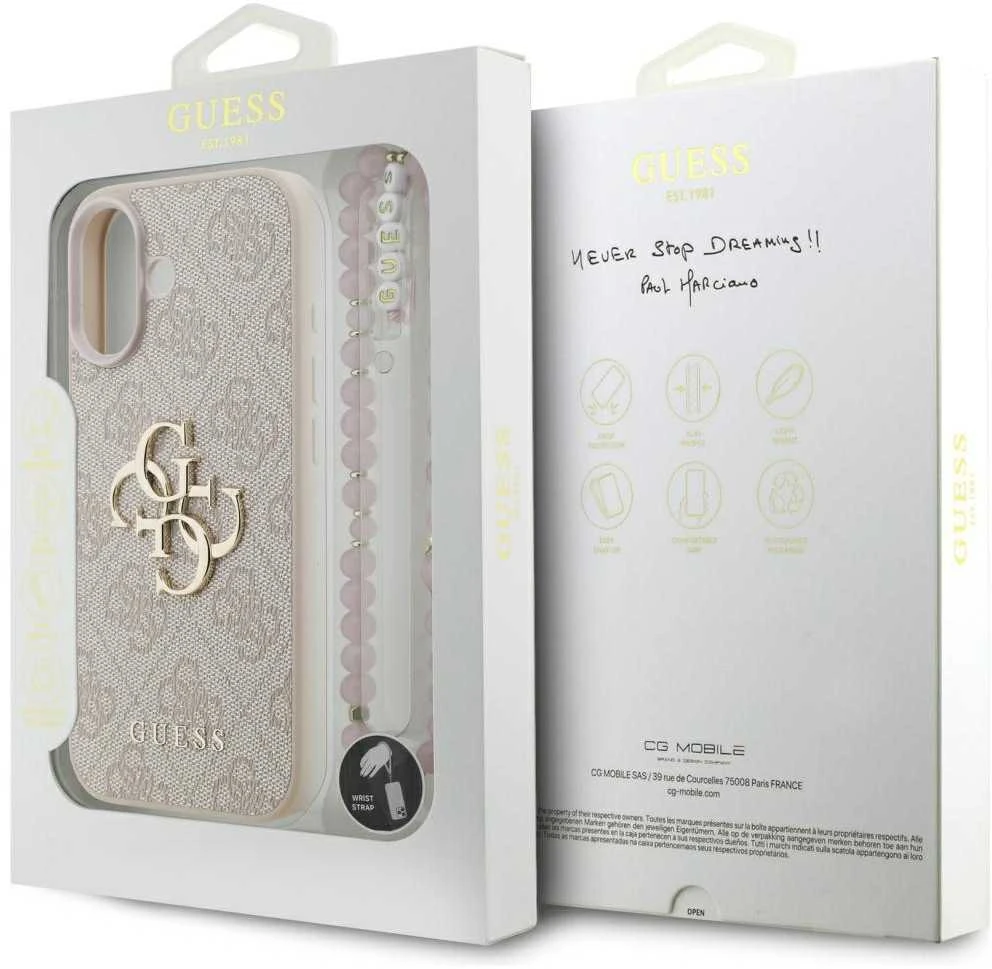Guess 4G Strap 4G Classic Logo dėklas skirtas Apple iPhone 17 rožinės spalvos