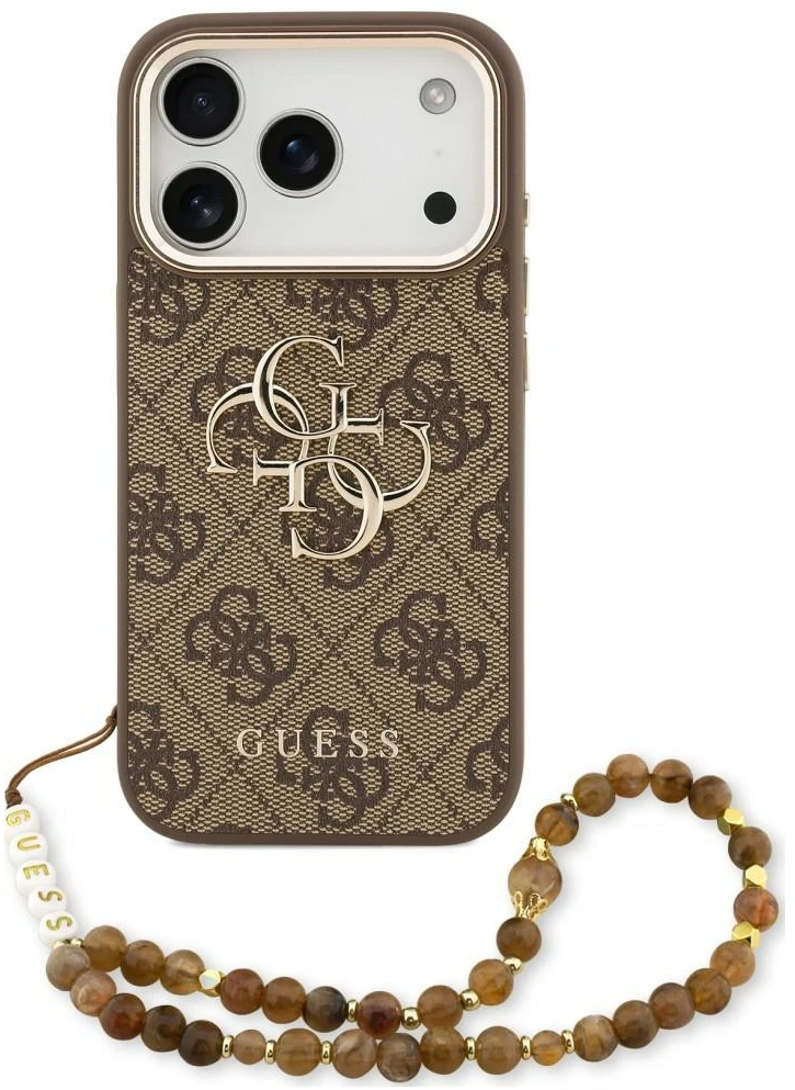 Guess PU 4G Metal Logo dirželio dėklas iPhone 18 Pro Max rudas