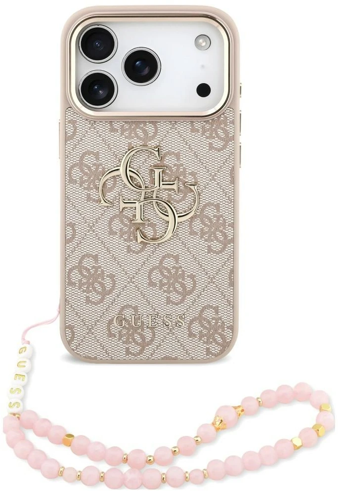 Guess PU 4G Metal Logo dirželio dėklas iPhone 18 Pro rožinis
