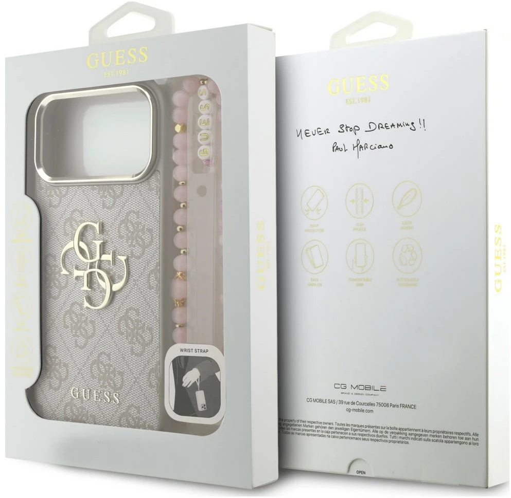 Guess PU 4G Metal Logo Strap dėklas iPhone 18 Pro Max rožinis